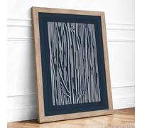 Parallel Lines in Blue Minimalist Framed Wall Art Print A1 (84.1×59.4cm) Oak, Wall Decor for Living Room, Bedroom, Office & Home, Ready to Hang, Art Gift