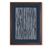 Parallel Lines in Blue Minimalist Framed Wall Art Print A2 (59.4×42cm) Walnut, Wall Decor for Living Room, Bedroom, Office & Home, Ready to Hang, Art Gift