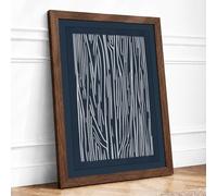 Parallel Lines in Blue Minimalist Framed Wall Art Print A4 (29.7×21cm) Walnut, Wall Decor for Living Room, Bedroom, Office & Home, Ready to Hang, Art Gift