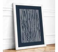 Parallel Lines in Blue Minimalist Framed Wall Art Print A4 (29.7×21cm) White, Wall Decor for Living Room, Bedroom, Office & Home, Ready to Hang, Art Gift
