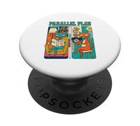 Parallel Play Cat Reading Book Gaming Retro Vintage PopSockets Adhesive PopGrip