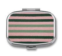 Parallel Vertical Lines Light Pink and Dark Green Pill Box 2 Compartment Portable Medicine Pill Case Travel Pill Organizer for Pocket Purse