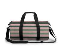 Parallel Vertical Lines Light Pink and Dark Green Travel Gym Bag for Women Men Cylindrical Duffle Bag Sport Workout Bag with Shoulder Strap