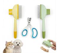 parallelower 3-Piece Set of Fur Flash Brush Cat (with Claw Scissors Cats), Self-Cleaning Cat Comb, Deep Cleaning with Release Button, Cat Brush, Paw Moon Brush, for Long and Short Hair Care