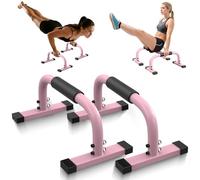 Parallettes Bars, 10 in High 300Kg/661lbs High Dip Calisthenics push up bars, Heavy-Duty handstand bars for Handstand, Planche, Dips, L-Sit, Calisthenics Equipment, Workouts Home Gym (Pink)