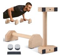 Parallettes Bars, Wooden Push Up Stands for Handstands & Dips, Solid Pine Calisthenics Equipment with Non-Slip Pads & Hand Grip Gel, Home Gym Strength Training Push Up Handles