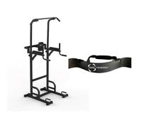 Parallettes Dip Station Full Tower and Arm Blaster for Biceps and Triceps with Adjustable Straps Upper Body Strength Training Calisthenics and Weight Lifting Home Gym Equipment Bundle