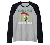 Paramotor Flying Free Above The World Funny Paramotors Raglan Baseball Tee