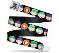 Paramount Network Belt, Seatbelt Buckle Belt, South Park Boys Face Repeat Black, Adjustable, Multicolor, 1.5" Wide - Fits Pant Size 24-38