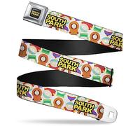 Paramount Network Belt, Seatbelt Buckle Belt, South Park Title Logo and Characters Scattered White, Adjustable, Multi-color, 3.81 cm Wide