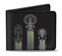 Paramount Network Bi-Fold Wallet with Standard Billfold and Card Slots, Star Trek Peace and Long Life Starfleet Ships Black, Vegan Leather, Black, 4.0" x 3.5", Casual