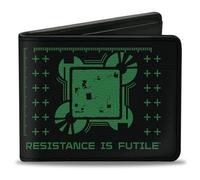 Paramount Network Bifold Wallet with Standard Billfold and Card Slots, Star Trek Borg Cube Resistance Is Futile Icons Black Green, Vegan Leather, Black, 4.0" x 3.5", Casual