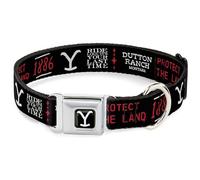 Paramount Network Pet Collar, Dog Collar Metal Seatbelt Buckle, Yellowstone Dutton Ranch 1886 Icons Black White Red, 16 to 23 Inches 1.5 Inch Wide
