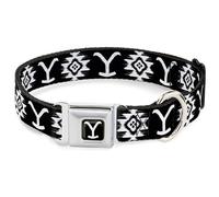 Paramount Network Pet Collar, Dog Collar Metal Seatbelt Buckle, Yellowstone Dutton Ranch and Native American Icons Black, 13 to 17 Inches 1.5 Inch Wide