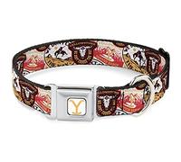 Paramount Network Pet Collar, Dog Collar Metal Seatbelt Buckle, Yellowstone Patches Stacked Browns Reds Yellows, 13 to 17 Inches 1.5 Inch Wide