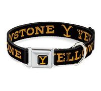 Paramount Network Pet Collar, Dog Collar Metal Seatbelt Buckle, Yellowstone Text and Y Logo Weathered Black Orange, 13 to 17 Inches 1.5 Inch Wide