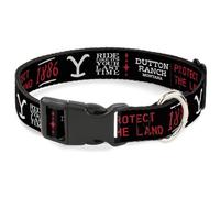 Paramount Network Pet Collar, Dog Collar Plastic Buckle, Yellowstone Dutton Ranch 1886 Icons Black White Red, 9.5 to 13 Inches 1.0 Inch Wide