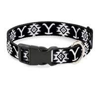 Paramount Network Pet Collar, Dog Collar Plastic Buckle, Yellowstone Dutton Ranch and Native American Icons Black, 9.5 to 14.5 Inches 0.5 Inch Wide