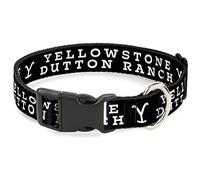 Paramount Network Pet Collar, Dog Collar Plastic Buckle, Yellowstone Dutton Ranch and Y Logo Black White, 13 to 17 Inches 1.5 Inch Wide