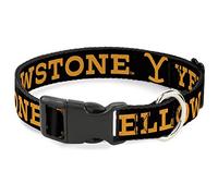 Paramount Network Pet Collar, Dog Collar Plastic Buckle, Yellowstone Text and Y Logo Weathered Black Orange, 8.5 to 12 Inches 0.5 Inch Wide