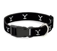 Paramount Network Pet Collar, Dog Collar Plastic Buckle, Yellowstone Y Logo Black White, 9.5 to 14.5 Inches 0.5 Inch Wide