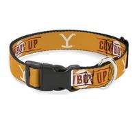 Paramount Network Pet Collar, Dog Collar Plastic Buckle, Yellowstone Y Logo Cowboy Up Text Orange Red White, 9.5 to 14.5 Inches 0.5 Inch Wide