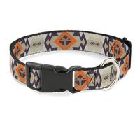 Paramount Network Pet Collar, Dog Collar Plastic Buckle, Yellowstone Y Logo Native American Tribal Tans Blue Orange, 9.5 to 14.5 Inches 0.5 Inch Wide