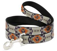 Paramount Network Pet Leash, Dog Leash, Yellowstone Y Logo Native American Tribal Tans Blue Orange, 6 Feet Long 1.5 Inch Wide