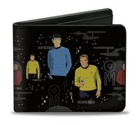 Paramount Network Wallet, Bifold, The Original Star Trek Crew Poses and Icons Black Multi Color, Vegan Leather, Black, 4.0" x 3.5", Casual