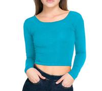 Paramount Plain Long Sleeve Mini Stretch Casual T-Shirt Crop Top Womens Size 10 Turquoise