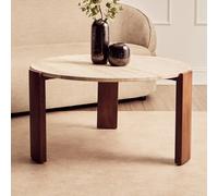 paramus large cream travertine top coffee table with wooden legs