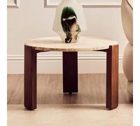 paramus small cream travertine top coffee table with wooden legs