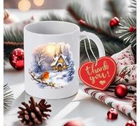 Paranoid Fish Christmas Ceramic Mug - Festive Coffee & Tea Cup Featuring Robin Red Breast Bird Design,Gift Idea