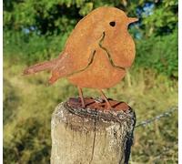 Paranoid Fish Rustic Robin Fence Topper Garden Ornament, Rusty Robin Art