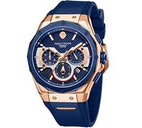 Paras Crown Mens Watches Fashion Luxury 50M Waterproof Chronograph Wrist Watches for Men with Silicone Strap Stainless Steel Case, Blue, Modern