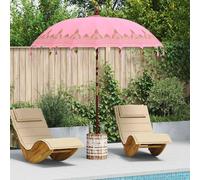 Parasol 215x215cm Pink Cotton & Solid Wood Base Outdoor Shade Hand Carved Resort