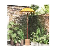 Parasol Balinese Yellow Cotton Canopy 125x125x260cm Wood Pole Bamboo Ribs Tassel