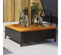Parasol Base Cover Coffee Table Black PE Rattan Acacia Wood Brown Top 70x70x25cm