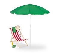 Relaxdays Parasol, Ø 160cm, Height Adjustable, Bendable, Camping, UV Protection, Round Beach & Balcony Umbrella, Green, Polyester, 190 x 160 cm