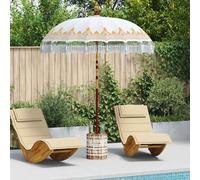 Parasol Cream 185x185x260cm Cotton & Solid Wood Balinese Fringe Canopy Outdoor.