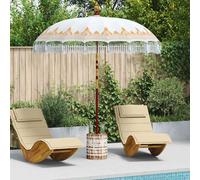 Parasol Cream Cotton & Solid Wood 215x215cm Canopy Balinese Fringe Shade Outdoor