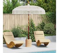 Parasol Cream Macrame Cotton 190x190x260cm Round Bamboo Ribs Solid Wood Pole Hub