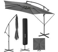 TecTake® Garden Parasol - Water-Repellent Sun Shade, Hand Crank for Opening & Closing, Tilt Angle & Air Vent, Incl. Protective Cover - 2.5x2.5m Parasol Umbrella for Patio, Balcony & Pool - Light Grey