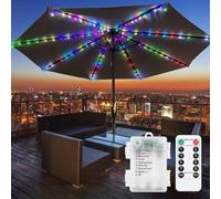 Parasol Lights, 104 LED Waterproof Battery Operated Umbrella String Lights with Remote Control, 8 Modes Outdoor Umbrella Light for Patio, Garden (Colorful)