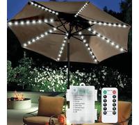 Parasol Lights, 104 LED Waterproof Battery Operated Umbrella String Lights with Remote Control, 8 Modes Outdoor Umbrella Light for Patio, Garden (White)