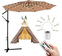 Parasol Lights Patio Umbrella Lights with 104 LED String Lights with Remote Control 8 Mode Waterproof Garden lights for Party Halloween Battery Operated patio control batteries lamps deck