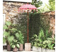 Parasol Pink Cotton 95x95cm 260cm Wood Pole Balinese Rope Hub Tassel with Base L