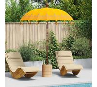 Parasol Round 185x185cm Yellow Cotton Canopy with Solid Carved Wood Pole Tassels