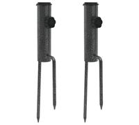Parasol Stand 2pcs Black Galvanised Steel 9x35cm Spike Adjustable 28-32mm Heavy