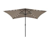 Parasol Taupe 200x300cm Polyester Solar LEDs Powder-Coated Steel Pole Tilt Crank